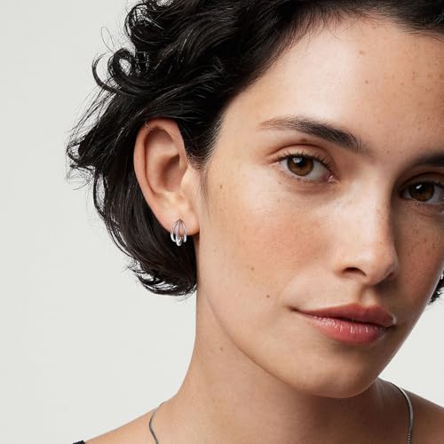 Sterling Silver Plated Earrings Small Chunky Silver Hoop Earring for Women Trendy Illusion Split Triple Huggie Hoop Earrings Huggy Claw Earring Hypoallergenic Thick Huggie Hoops for Jewelry Gift by Me&Hz - Image 3