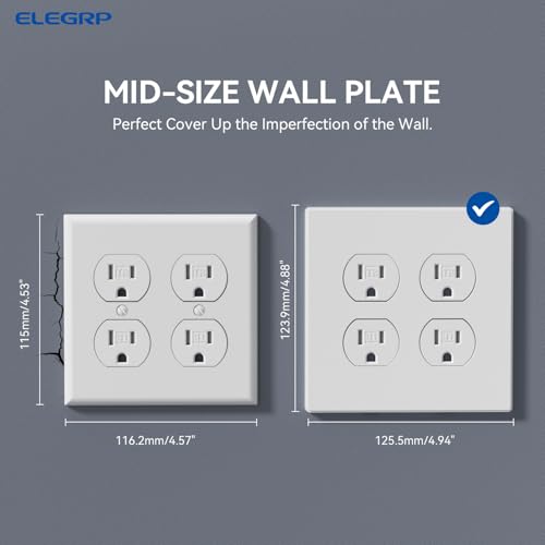 ELEGRP 2-Gang Screwless Duplex Wall Plates, Mid-Size Unbreakable Thermoplastic Faceplate Cover for Duplex & Combination Receptacle Wall Outlet & Toggle Switch, UL Listed (10 Pack, Matte White) by ELEGRP - Image 4