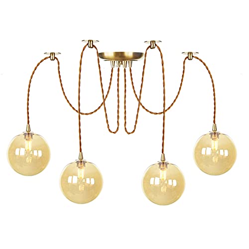Plusieurs lampes suspendues LED dorées et lustre industriel pour plafond moderne