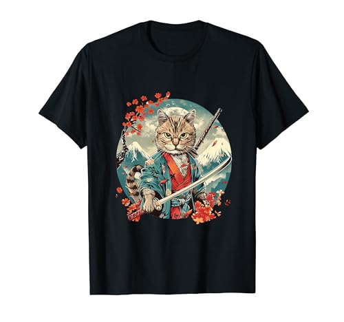 Gatito Samurai Japonés Ninja Camiseta