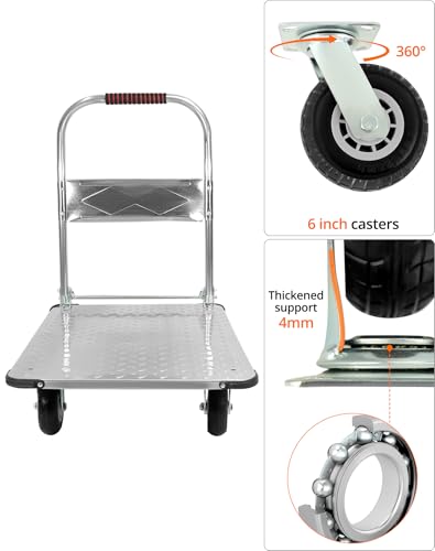 QWORK® Robuster Klappbarer Plattformwagen, mit 1100 kg Tragkraft, 90 * 60cm und Geräuschlosen Gummireifen, Stahl Schwere Ausführung Rollwagen Klappbar