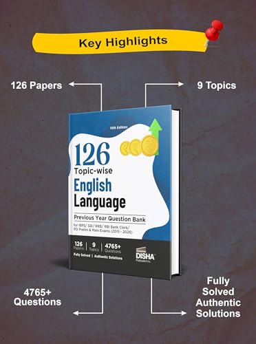 Image of Disha 126 Topic-wise English Language Previous Year Question Bank for IBPS / SBI / RRB / RBI Bank Clerk / PO Prelim & Main Exams (2010 - 2026) 10th Edition | 100% Solved General English PYQs