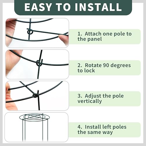 4 Stück Pfingstrosen Halterung/Pflanzringe Rund (30cm Ø x 60cm H), Stabile Grüne Metall-Staudenhalter mit 4 Beinen – Pflanzenstützen für Pfingstrose, Rose – Rostfrei & Wetterfest