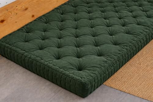 Image of ATOOTFUSION Soft Cotton Floor Box Mattress, 5-Inch Thick, Foldable, Movable, Medium Firm, Solid Colored (Mehndi, Queen Big 60X72X5 inches)