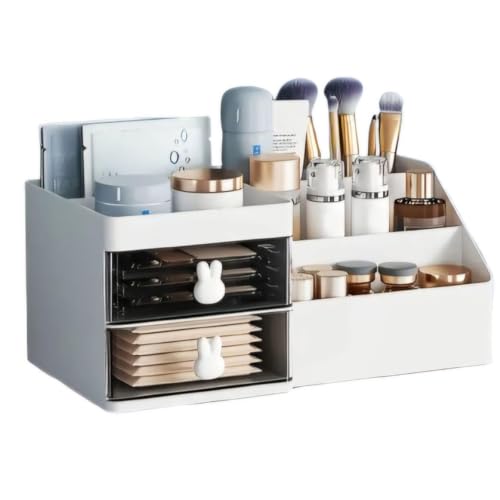 Organizzatore di Trucco con Cassetti, Scatola Contenitori Per Cosmetici, Custodia Vassoio Porta Gioielli Per Camera Da Letto e Bagno Controsoffitto Bianca