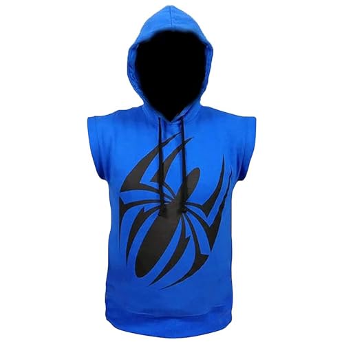 Jonzi Scarlet Spider Sleeveless Hoodie for Men | Royal Blue Gym Pullover | Spiderman Logo Workout and Casual Wear