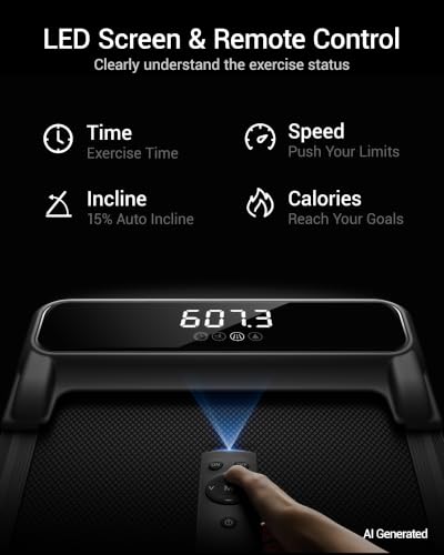 Image of 15% Auto Incline Walking Pad Treadmill with 12-Level, Under Desk Treadmill with Handles, Portable Treadmills for Home Small, 43″ High Armrests