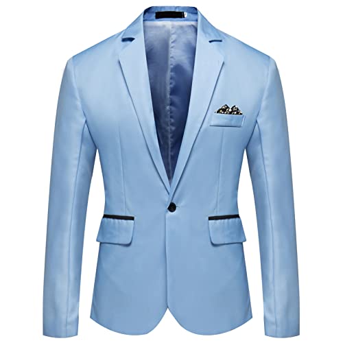 Men Casual Slim Fit Suit Jacket Lightweight Notched Lapel Business Sport Coat 1 Button Daily Wedding Party Blazer (Light Blue,Medium)