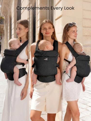 Image of GROWNSY Baby Carrier Newborn to Toddler with Head Support, Black Air Mesh