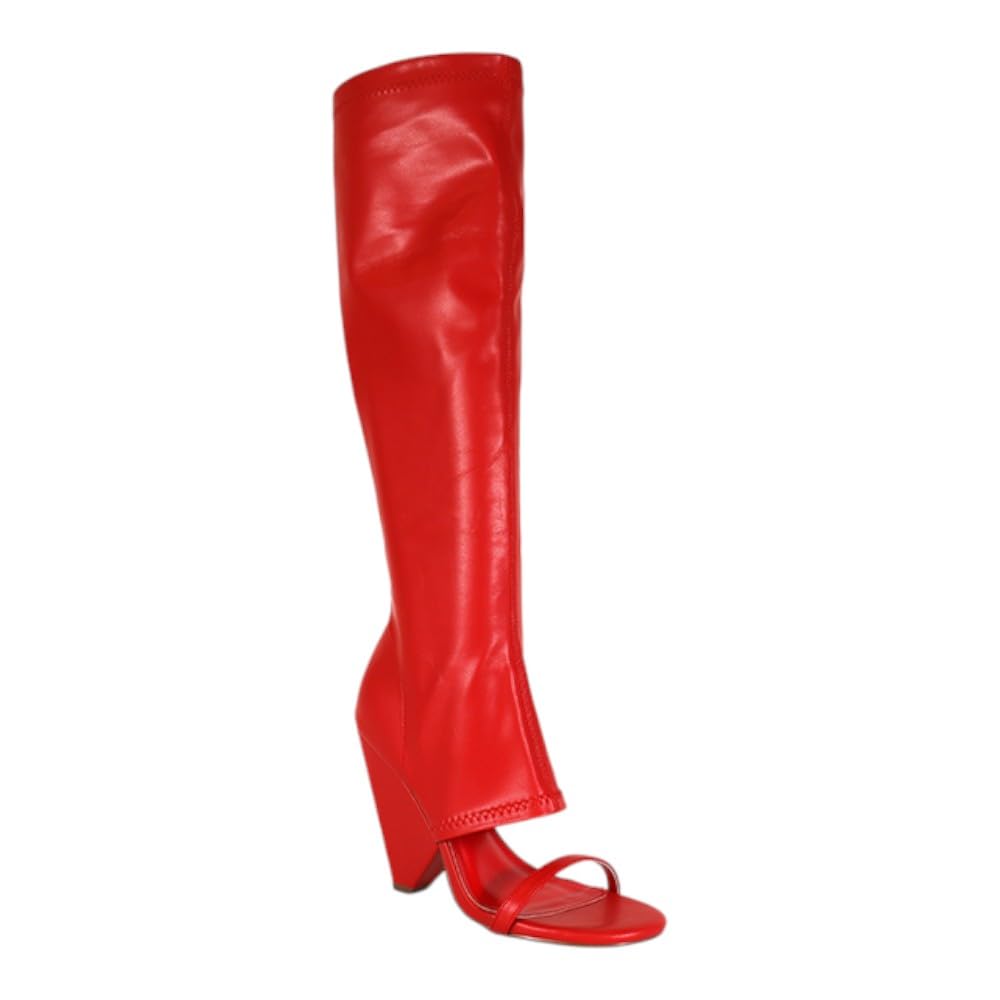 Liliana Womens Chunky Block Heel Peep Open Toe Knee High Boots