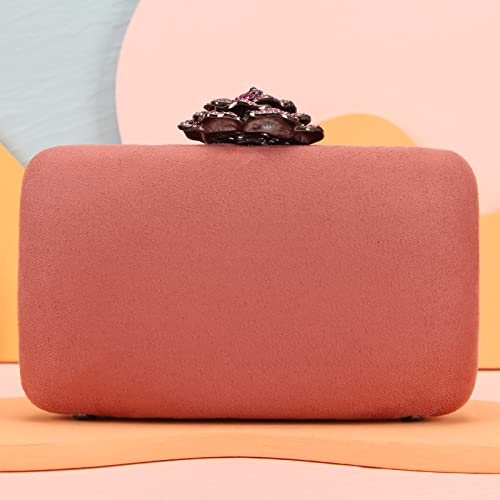 Fawziya Crystal Rose Cocktail Purses For Women Velvet Clutch-Pink - Thumbnail 3