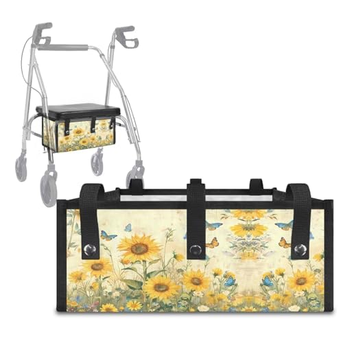 Voxugoniy Walker Bag, Sunflower Water Resistant Walker Basket for Folding Walker Basket for Seniors Washable Rollator Storage Bag with Big Capacity Gifts for Father Mother