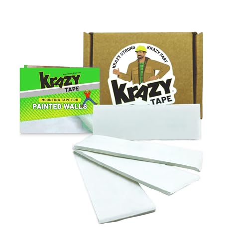 Krazy Tape Clear Double Sided Mounting Tape for Painted Surfaces, 1'x3', Pack of 4 Pre-Cut...