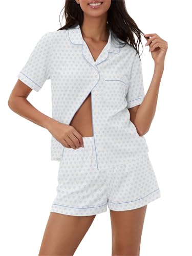 Image of Ammiko Womens Pajamas Set Y2k Loungewear Pajama Button Down Top and Shorts Monkey Beach Short Sleeve Sleepwear Preppy