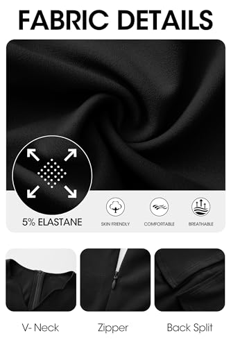 Image of Runwind Plus Size Dresses for Curvy Women, Work Church Professional Office Vintage Peplum Pencil Dress V Neck 3 /4 Sleeve