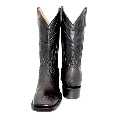 Men's Smooth Genuine Ostrich Leather Square Toe Black Cowboy Boot2