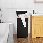 SUOCO Laundry Basket with Lid, 29 Gal (110L) Clothes Hamper with Bamboo Handles, Large Foldable Laundry Hamper for Bedroom, Bathroom, Dorm, Laundry Room - Black - Image 4