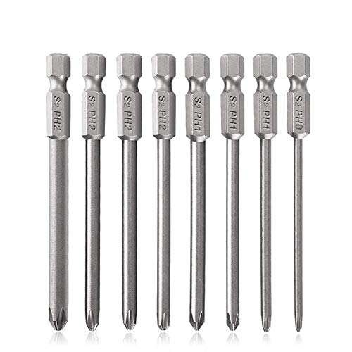 Image of Saiper 8pcs Magnetic Phillips Screwdriver Set Bits 75mm / 3-Inch Length | 1 /4 Inch Hex Shank Cross Head Screw Driver Bit S2 Steel PH0 /PH1 /PH2