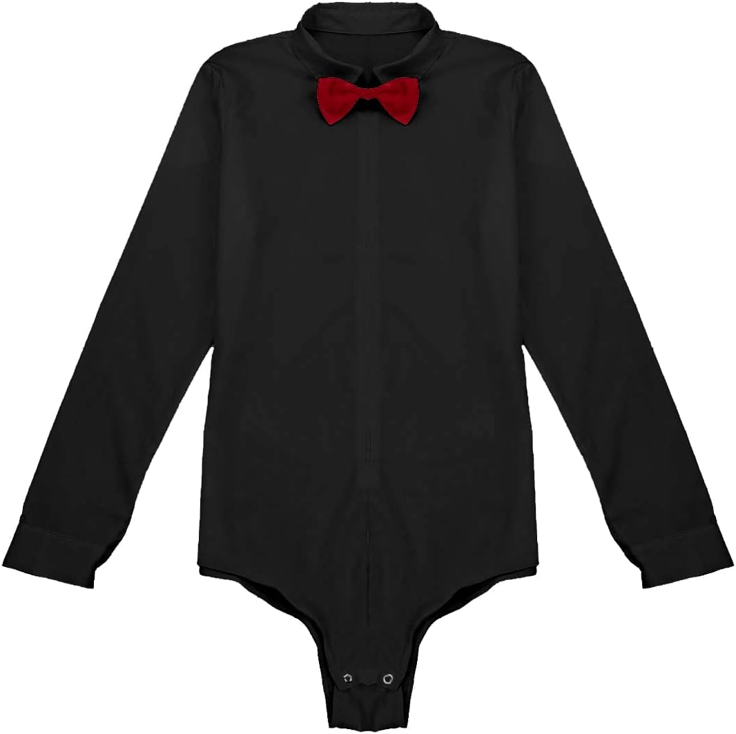 Yhong Men's Tuxedo Leotard One-Piece Bowtie Bodysuit Tops Modern Dance Shirt Latin Salsa Ballroom Dance Shirt
