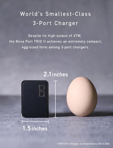 Image of CIO 65W USB-C Charger Block, Compact 3-Port GaN Charger for Laptop /Phone /Tablet, Fast Charging USB-C Wall, Multi-Device, Travel, Max 67W Adapter, NovaPort Trio II 67W3C (Black)