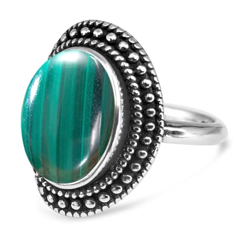 LCYFJW Womens Antique Natural Green Malachite Stone Ring,Retro Silver Oval