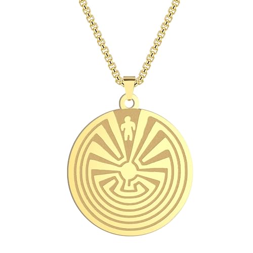 Collier labyrinthe en argent pour homme : pendentif amulette minimaliste