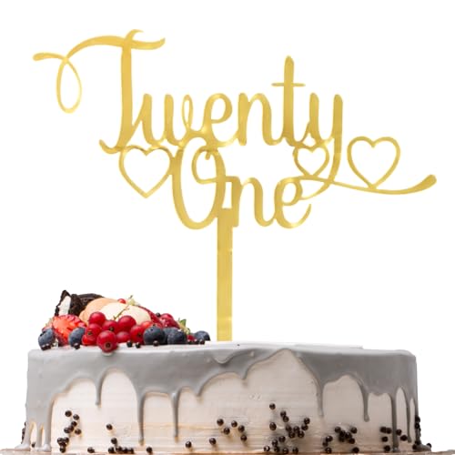 21st Birthday Cake Topper Gold Acrylic Twenty One Cake Topper 21st Birthday Decorations for Her Personalised Happy Birthdays Glitter Cakes Toppers Party Decor Supplies