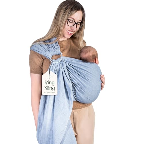 Image of Ring Sling Baby Carrier - USA Lab Tested, 100% Natural Cotton Muslin, Breathable & Ergonomic Ring Sling Dark Blue