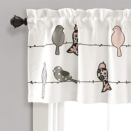 Lush Decor Rowley Birds Light Filtering Valance, Single Panel, 52" W x 18" L, Blush & Gray, Colorful Floral Bird Pattern - Image 2