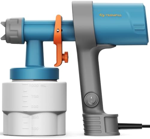 Tilswall Shark 600 Farbsprühsystem HVLP Lackierpistole Elektrisch,Blue | Side-Fill Refill, 4 Brass Nozzles & 3 Patterns, Adjustable Flow,1300ml, Split Design, for Walls Furniture C