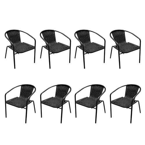 Image of 8 Stackable Wicker Patio Chairs, Weather-Resistant Outdoor Seating, Ideal for Balcony Porch Lawn & Small Patio Furniture Set Decor, Black