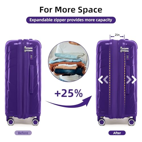 Image of Carry On Luggage 22x14x9 Airline Approved, 20 Inch Expandable Hardshell Luggage Carry-on Suitcases with Spinner Wheels, Carry On Suitcase Set for Women (PURPLE)