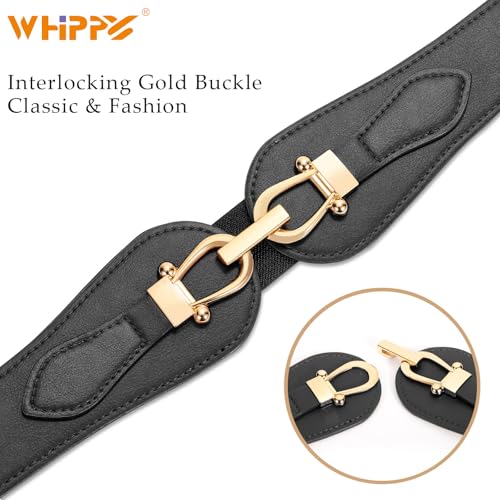 WHIPPY Women Wide Elastic Waist Belt for Dress Fashion Gold Buckle Stretchy Belts Ladies Waistband 1.38 Inches Width3