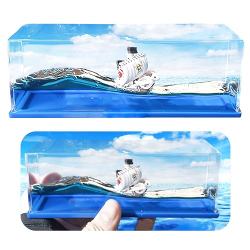 Tuzsocr Bouteille de Derive Fluide Bateau - Going Merry, Bouteille de Dérive de Liquide, Modèle Fluide de Bateau en Acrylique, Soulagement du Stress, pour Ornement de Bureau de décoration (Style 2)