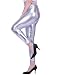 HDE Women Clubwear Shiny Liquid Wet Look Metallic Stretch Leggings - Plus Sizes Available (Silver, Small)