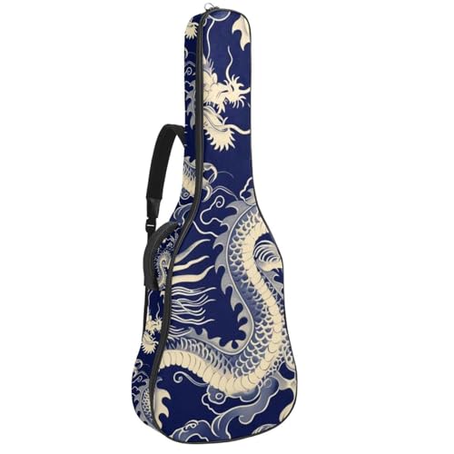 Housse guitare acoustique 109 cm imperméable motif dragon bleu anti-poussière 2 poches