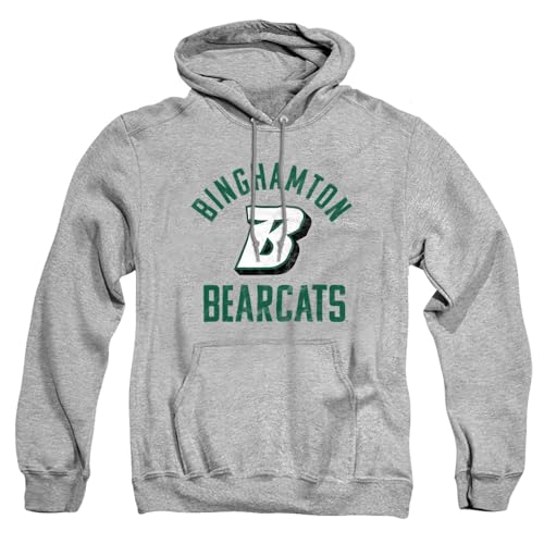 Binghamton University Official Bearcats Logo Unisex Adult Pull-Over Hoodie, Athletic Heather, Large