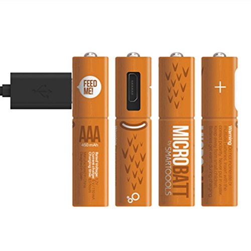 Smartoools 4-Piece 450mAh Micro-USB AAA Ni-MH Rechargeable Battery with 2 in 1 Charging Cable, Orange