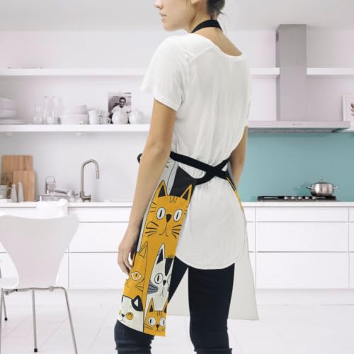 Tablier bavette chat jaune animé moderne avec impression textile HD durable - 3