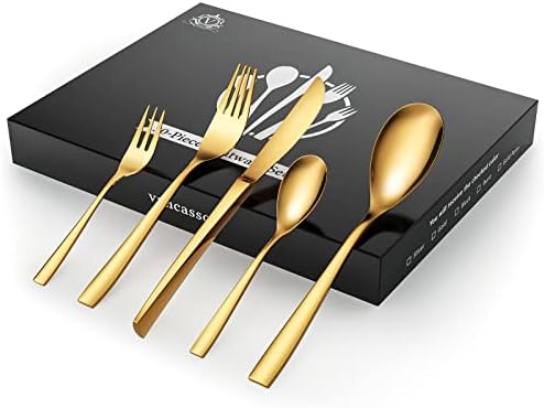 vancasso Cutlery Set 60 Piece, Food-Grade Stainless Steel Silverware Cutlery Set for 12 People, Elegant Flatware Set Include Knives/Spoons/Forks, Silverware Set Ideal for Home/ Party/ Restaurant