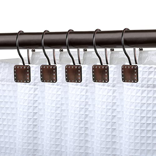 Shower Hooks - Double Shower Curtain Rings for Bathroom - Rust Resistant Shower Curtain Hooks for Shower Curtain or Liner - Shower Curtain Rings with Crystal Design - Set of 12, Oil Rubbed Bronze