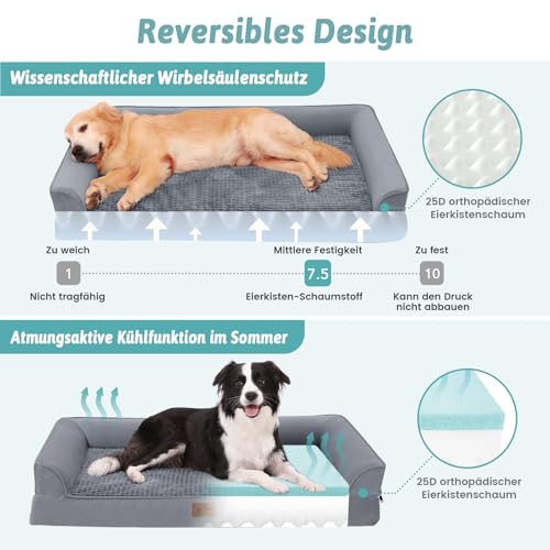 Orthopädisches Hundebett für große Hunde, waschbares Hundesofa, groß, stützendes Schaumstoff-Haustier-Couch-Bett mit abnehmbarem, waschbarem Bezug, wasserdichtem Futter und rutschfester Unterseite
