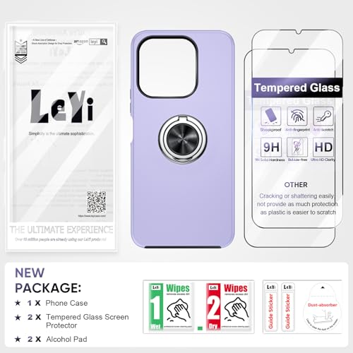 LeYi for Honor X6b 4G Phone Case with 2 Tempered Glass Screen Protector and Invisible Phone Ring Holder, Shockproof Protective Cover for Honour X6b 4G - Purple - Image 6