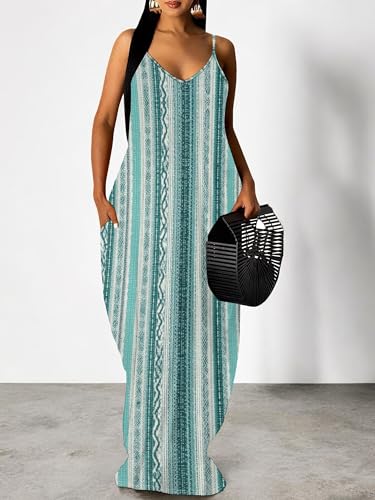 Image of SUZONANA Women's Plus Size Summer Dresses Spaghetti Print Midi Dresses Long Loose Sundresses