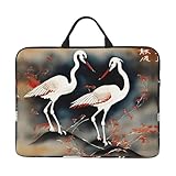 JBJGKHLP 2つの日本の鶴が飛ぶ伝統的な絵画プリント 14インチ ラップトップケース スリーブ コンピューター ポータブルバッグ 学校 オフィス 旅行 日常使用