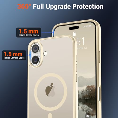 Image of SUPFINE Magnetic for iPhone 16 Plus Case (Compatible with MagSafe) (Military Grade Drop Protection) Slim Translucent Matte Shockproof with Anti-Fingerprint Phone Case,Antique White
