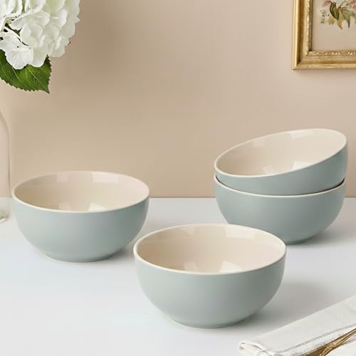 Image of The Earth Store Grey Mellow Ceramic Bowl Set of 4, 450 ML Each | Dishwasher & Microwave Safe Serving Bowls for Snacks, Soup, Dal, Curry, Pasta, Vegetables and More | Perfect for Gifting, Daily Use