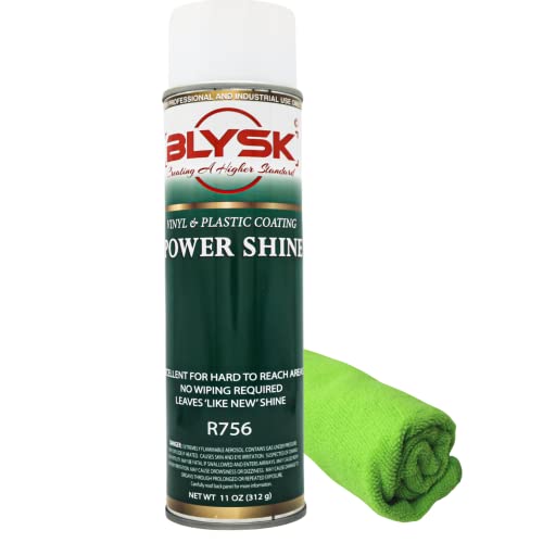 Blysk Power Shine Vinyl & Plastic Coating (R756) 11 oz – Fragrance Free Coating, Water-Resistant, High Gloss Shine, Brightens any Plastic or Vinyl Surface, No Wiping – Microfiber Towel Included