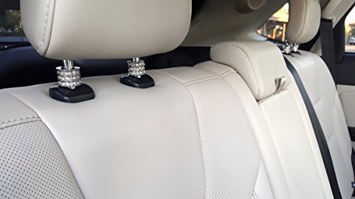 Bling Car Decor Crystal Bling Car Seat Headrest Decoration Charms, Rhinestone Bling Car Accessories For Women, Diamond Interior Car Seat Accessory, Headrest Collar Charms, Car Glam (Square 2 Pc) #TOP3