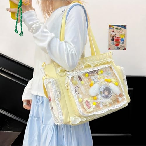 Kawaii Ita Bag with Clear Display Window, Soft Lace Ruffle Trim Shoulder Purse,Multi-Pocket Crossbody Tote for Anime Cosplay4